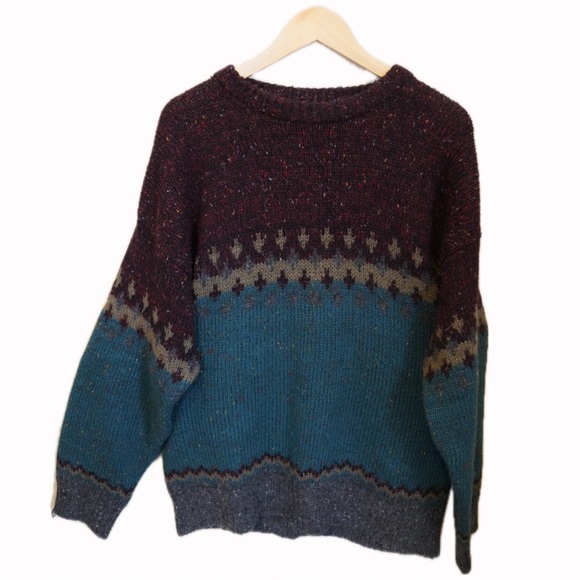 Vintage maroon/teal knitted sweater - Picture 1 of 4